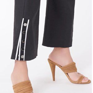 VERONICA BEARD MARTIN Crop Pants Black Linen Snaps